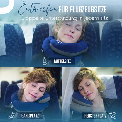 BCOZZY Travel Neck Pillow, Provides Dual Support for Head, Neck, and Chin in Any Sleeping Position on Flights, in the Car, and at Home, Comfortable Airplane Travel Pillow, Size Large, Blue
