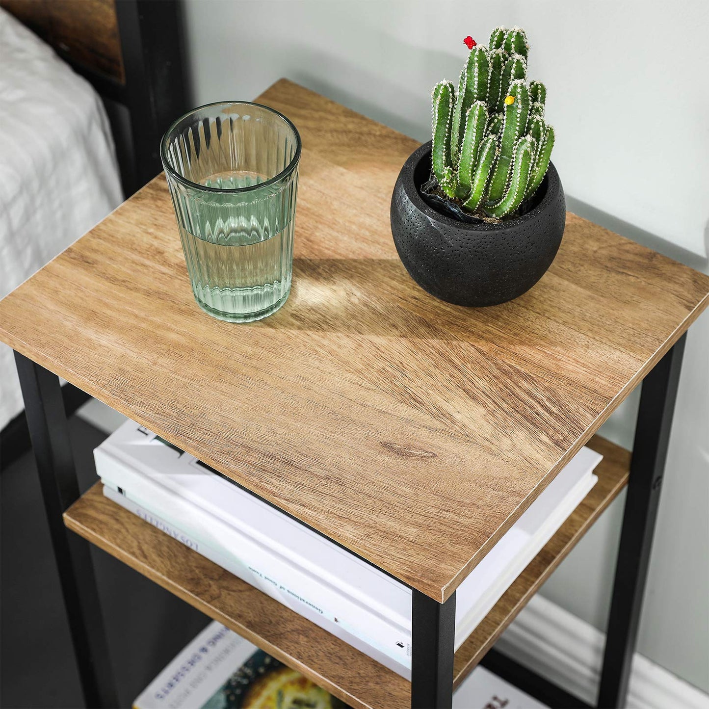 VASAGLE Side Table, Nightstand, Small Coffee Table, Bedroom, Living Room, Easy Assembly, Stable, Steel Frame, Industrial Style, Honey Brown-Black LET201B05, 34 x 29 x 58 cm