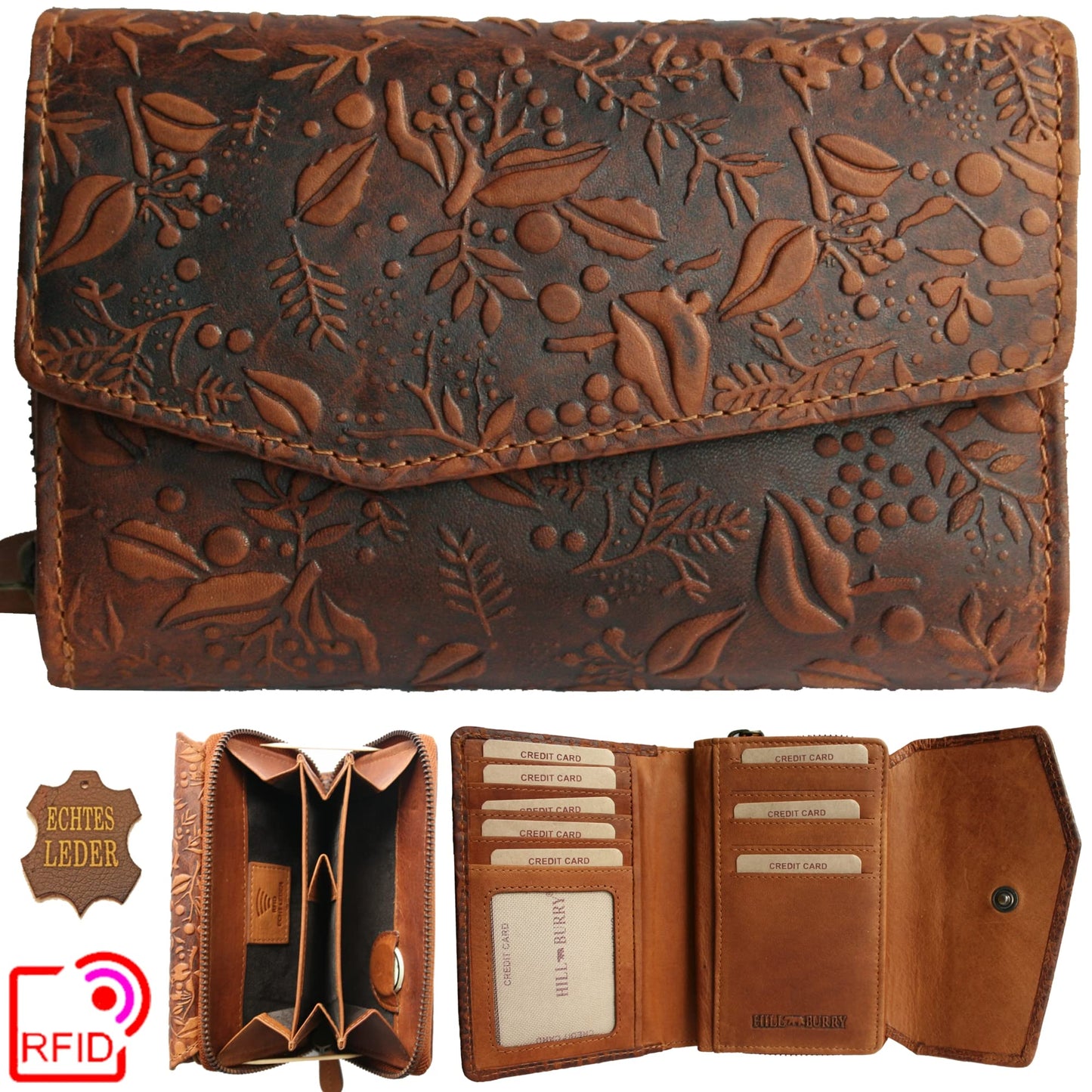 Leather women's wallet with RFID protection, Collection 2021, brown color.