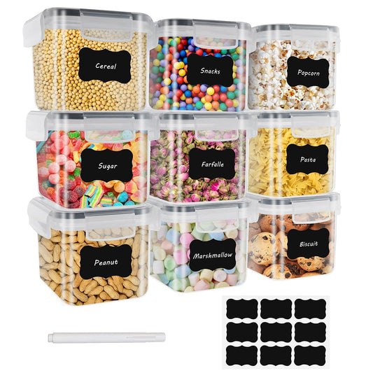 9 x 0.8 L storage box for kitchen, airtight, food safe plastic with lid for storing cereals, pasta, flour, pet food.