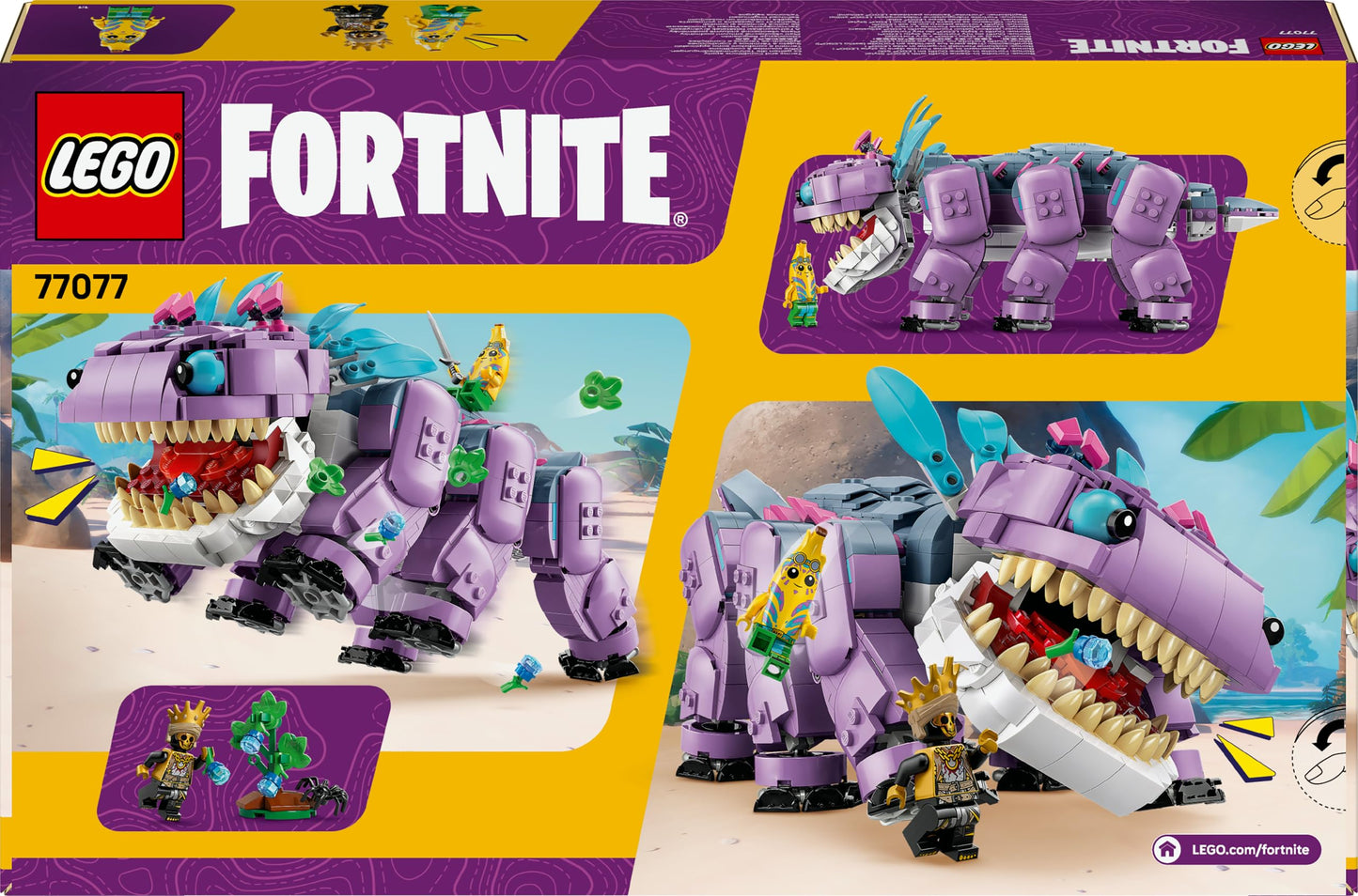 LEGO Fortnite Combo Gaming Toy - Playset with Minifigures - Dino figure with island adventure shell and ORO on Combo's back - Gamer gift for boys, girls, and fans aged 10+ - 77077