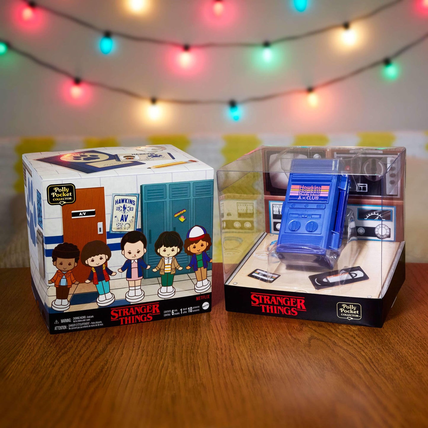 Polly Pocket Collector's Playset, Stranger Things Box with 6 Special Edition Figures and 10 Accessories, HWP22