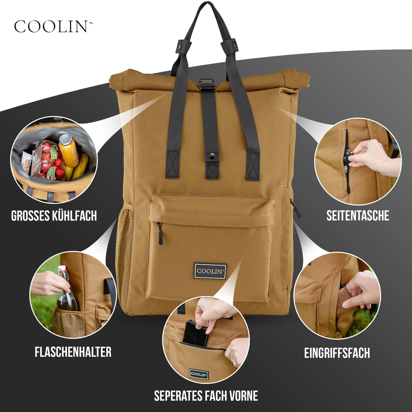 Coolin' Cooler Backpack 30L | Backpack with insulated compartment for beer, picnic, drinks & more | Cooler bag as a backpack - practical & easy | Thermo backpack for beach or hikes (Brown)