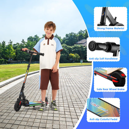 Caroma E-Scooter for kids aged 6-14, 180W motor, 16 km/h, 80 mins ride time, adjustable speed and height, colorful lights, LED display, foldable kids electric scooter
