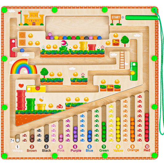 Montessori magnetic toy labyrinth for 2, 3, 4, 5, 6-year-olds. Magnetic motor skills toy for kids, wooden gift for 2, 3, 4-year-old boys and girls.
