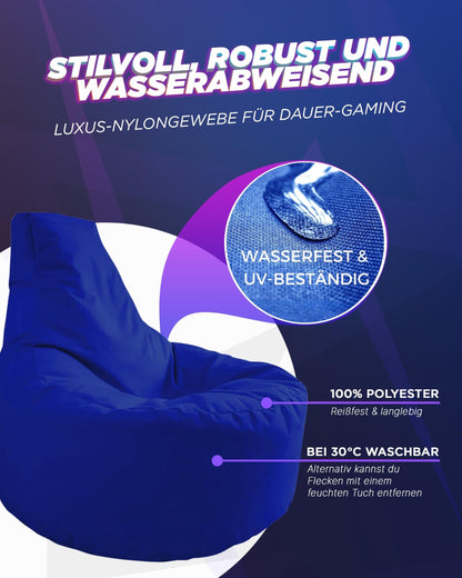 PATCH HOME Gamer Chair Beanbag in 2 sizes and 25 XXL - 80cm diameter, 30cm seat height, 90cm height Blue