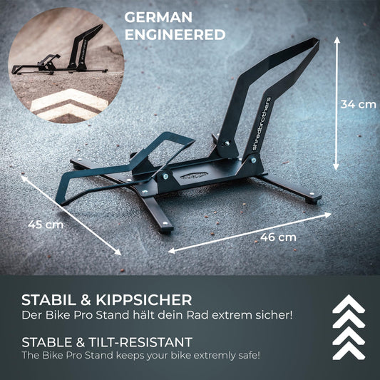 SHREDBROTHERS bike stand for mountain bikes, 26-29 inch E Bikes, MTBs, and road bikes. Suitable for both rear and front wheels. Display and storage stand for exhibitions.