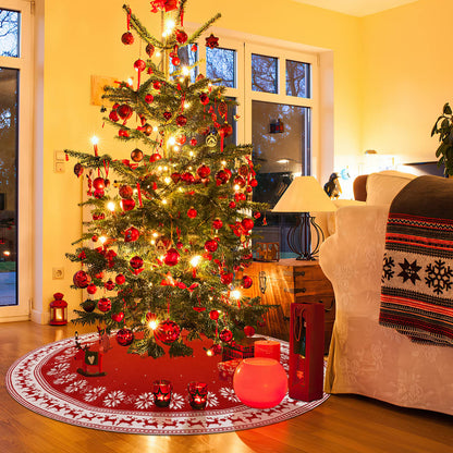 Dreamisland Large Christmas Tree Skirt, 122cm Red Knitted Christmas Tree Skirt Carpet Snowflakes Reindeer Tree Skirt Christmas Tree Skirt Round Tree Stand Mat Home Celebration Christmas Tree Decoration
