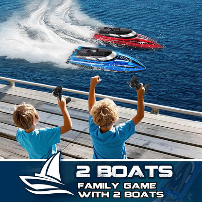 YOOHBERRYS Remote Control Boat 2 Pack, RC Boat with LED Light for Pools and Lakes, 2.4 GHz Remote Controlled Boats RC Racing Boat, Speedboat Pool Toy for Kids and Adults (Blue + Red)