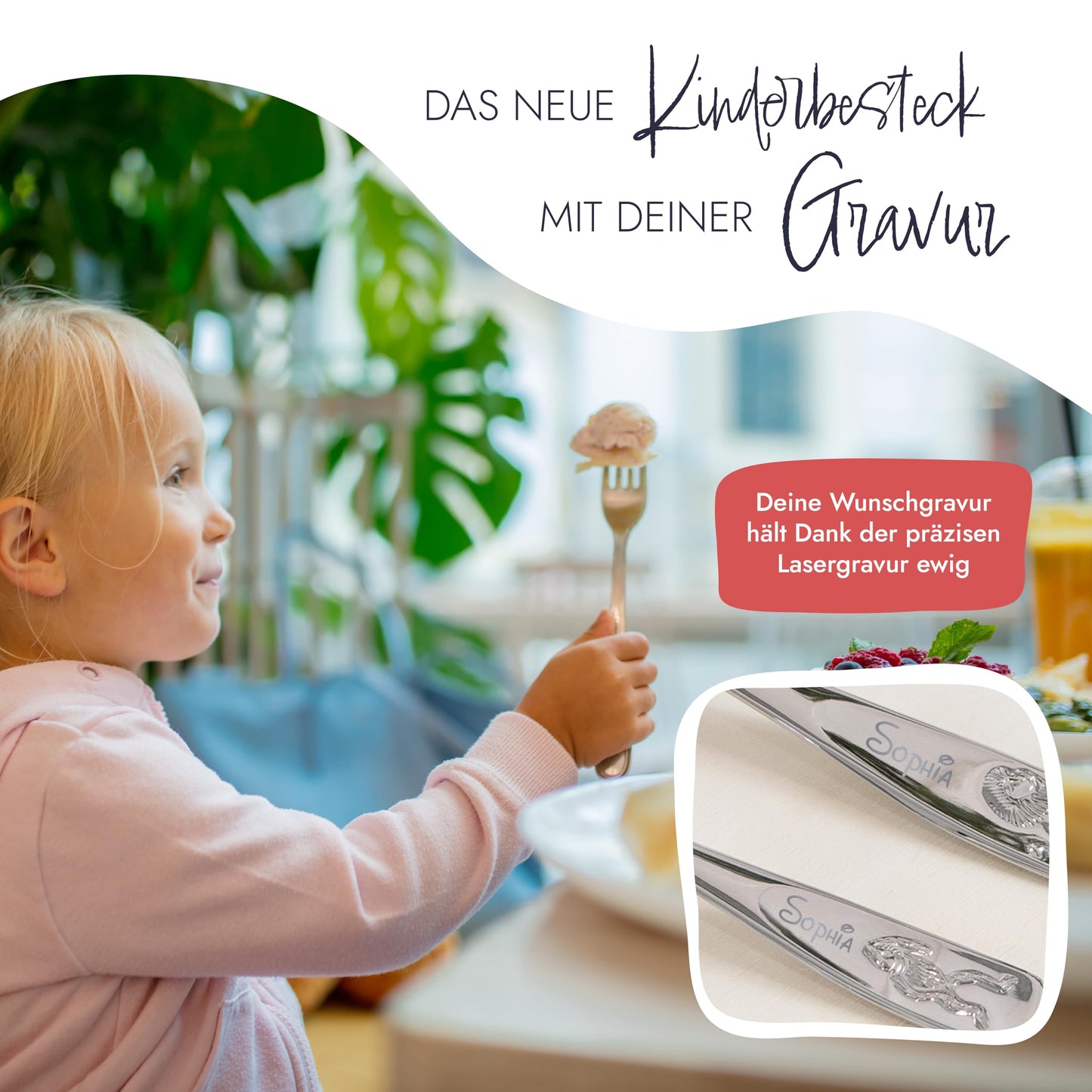 WMF children's cutlery with name engraving, stainless steel, 4-piece, dishwasher safe - gift for christening, christening gifts for girls and boys, children's cutlery with engraving.