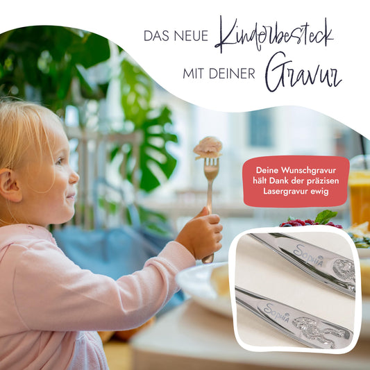 WMF children's cutlery with name engraving, stainless steel, 4-piece, dishwasher safe - gift for christening, christening gifts for girls and boys, children's cutlery with engraving.