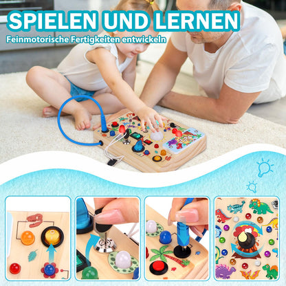 Hello Dinosaur Montessori Toy for ages 1 Busy Board Activity Board Toy for ages 2 Wooden toy with 10 switches 23 LED lights Sensory Learning Toys for 1 2 3 year old boys