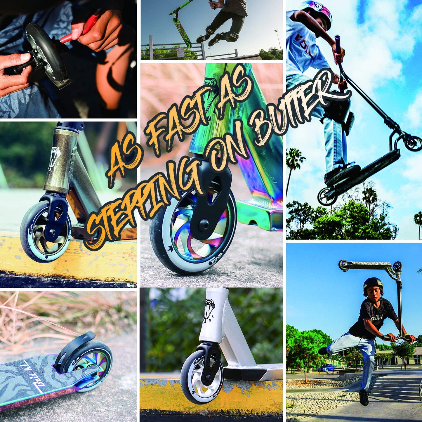 VOKUL 100mm Scooter Replacement Wheels Pro Scooter Neo Wheels - with ABEC-9 Bearings, 100 x 24mm Tire Kick Roller Wheels - Compatible with Apollo/Cox/Fuzion and most Freestyle Scooters, Pair