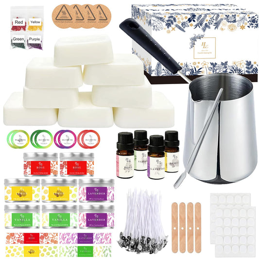 ETUOLIFE Candle Making Set, DIY Candle Making Kit, Scented Candle Gifts Set with Natural Soy Wax, Candle Melting Pot, 8 Candle Tins, 4 Fragrance Oils, 4 Color Blocks, 50 Candle Wicks Stickers, Stickers