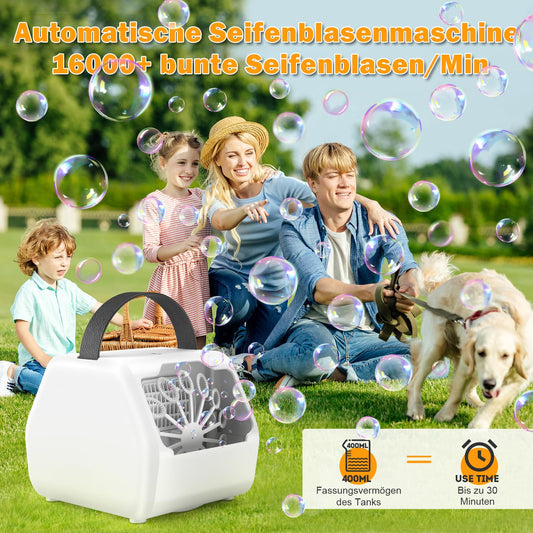 Bubble Machine 16000+ /min, HassoKon Automatic Bubble Blower for Kids, Bubble Machine for Wedding/Birthday/Festival Party (White)