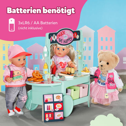 BABY born Snack Shop, food stand for dolls with sound effects, 25 different fast food snacks, 835883 Zapf Creation