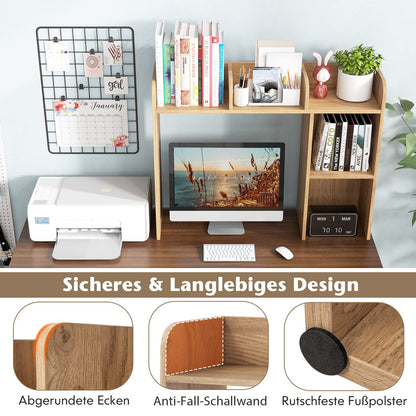 COSTWAY Desk Shelf, Table Shelf with 4 shelves and open compartment, storage system, multipurpose desk organizer, 94 x 25 x 74 cm (Natural)