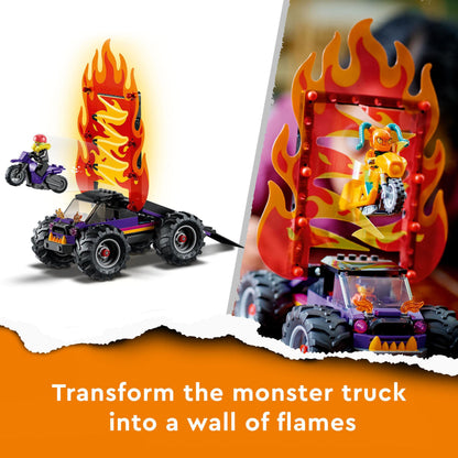 LEGO 60339 City Stuntz Stunt Show Double Loop Set, includes ramp, monster truck, 2 motorcycles, and 7 minifigures. Toy for kids ages 7 and up.