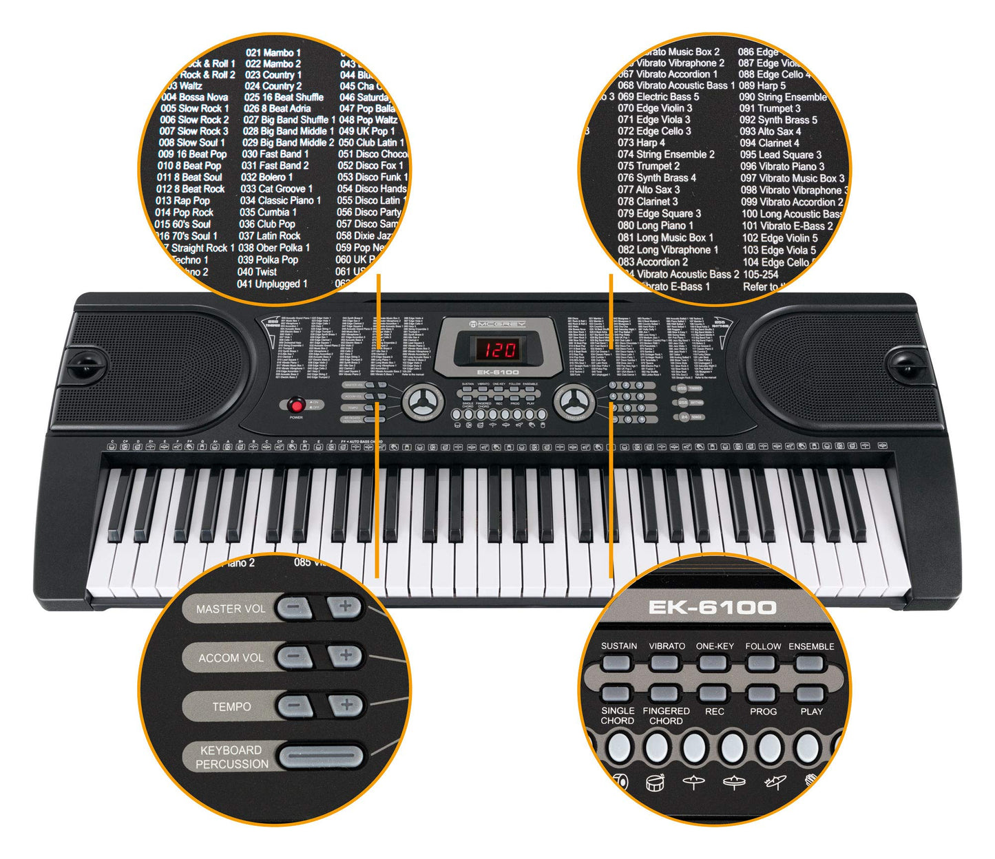 McGrey SK-6100 Keyboard Super Kit - beginner instrument with 61 keys - 255 sounds and accompaniment rhythms - learning functions - includes keyboard stand, stool, microphone, and headphones - black