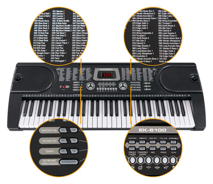 McGrey SK-6100 Keyboard Super Kit - beginner instrument with 61 keys - 255 sounds and accompaniment rhythms - learning functions - includes keyboard stand, stool, microphone, and headphones - black