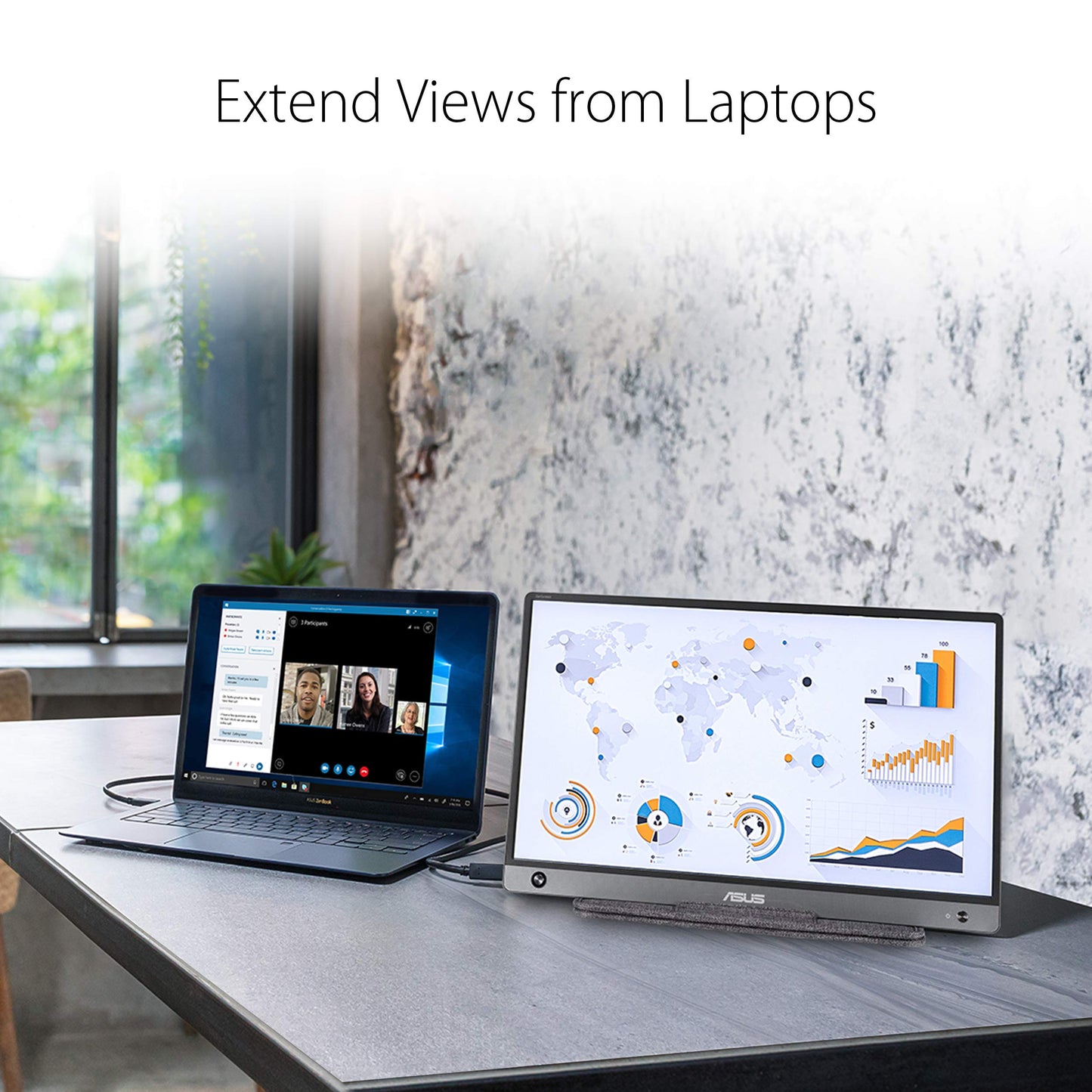 ASUS ZenScreen MB16AH - 15.6 inch portable USB monitor - Full HD 1920x1080, Type-C, Micro HDMI, auto-rotation, lightweight design, Smartcase, tripod stand - IPS panel, 16:9, anti-glare