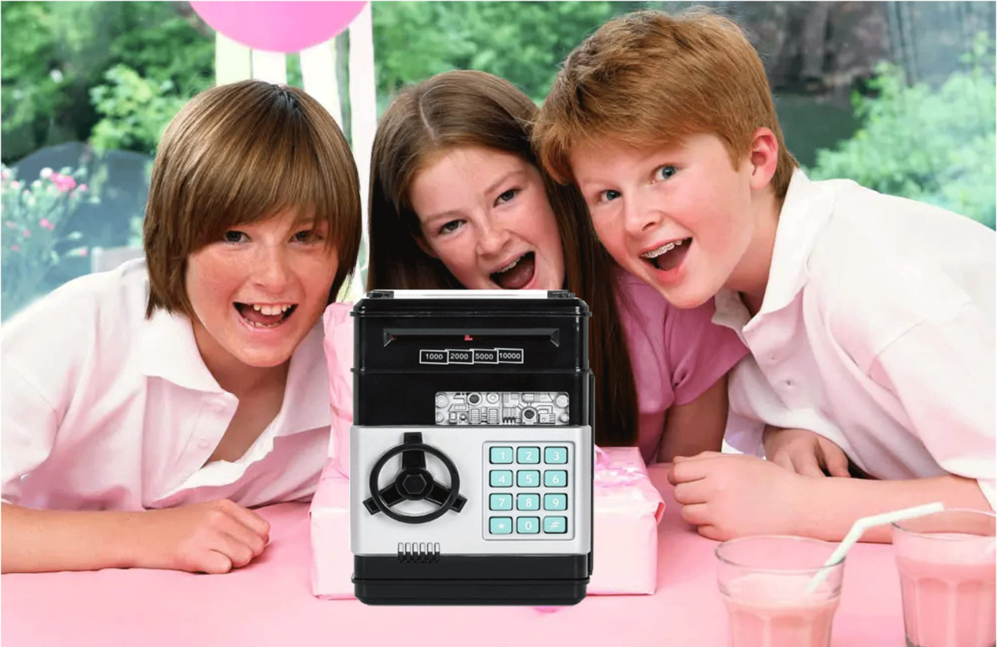 Electronic piggy bank money coin jar money safe car insert bills safe box password ATM bank saver, cartoon safe bank box perfect toy gifts for boys girls (black)