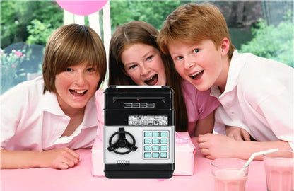 Electronic piggy bank money coin jar money safe car insert bills safe box password ATM bank saver, cartoon safe bank box perfect toy gifts for boys girls (black)