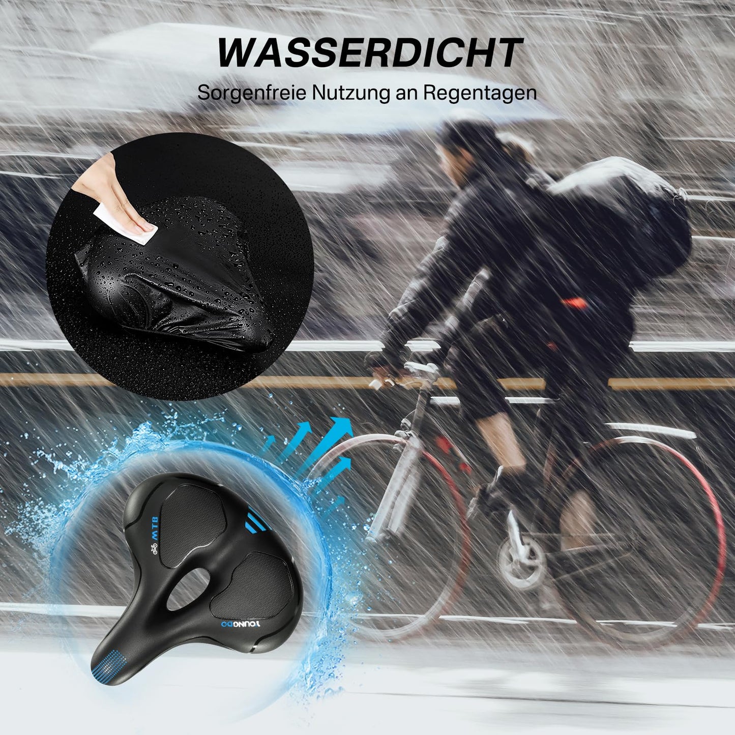 YOUNGDO bicycle saddle, gel bike seat, soft, comfortable, breathable, shock-absorbing, Ergonomic bike saddle with waterproof cover.