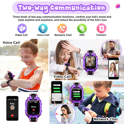 Children's GPS tracker smartwatch for boys and girls, 4G video & phone call with 360° rotation, kids GPS watch for 4-12 years old, Christmas & birthday gifts (T10 Purple)