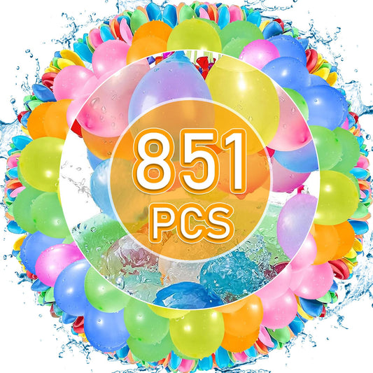 Funnity 851pc Self-Sealing Water Balloons, Quick Fill Water Bombs, Assorted Color Water Balls, No-Tie Self-Sealing for Summer Party.
