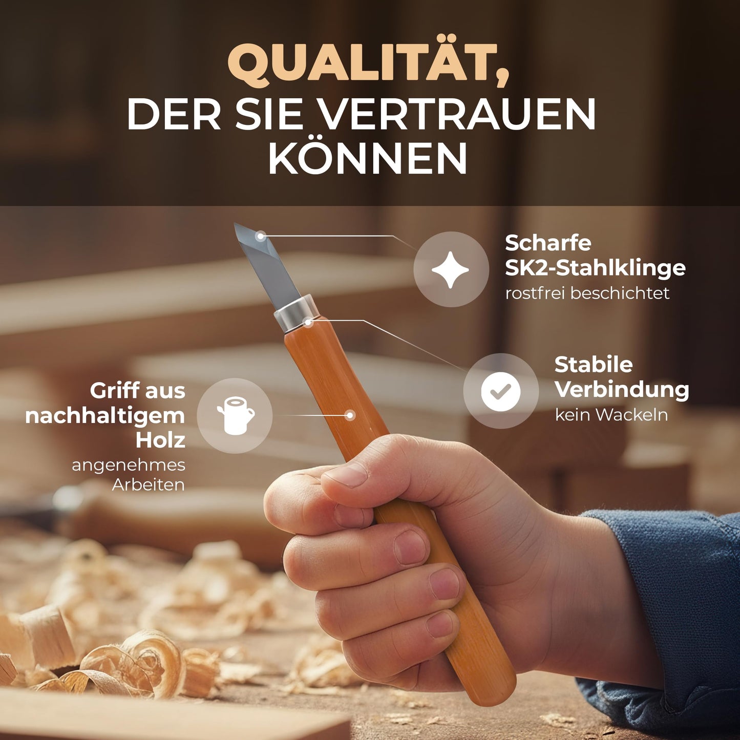 WOODWORM Wood Carving Tool Set - 17 pieces, including instructions for a carving project & E-book for beginners, pouch & sharpening stone, ideal carving knife set for beginners and professionals.