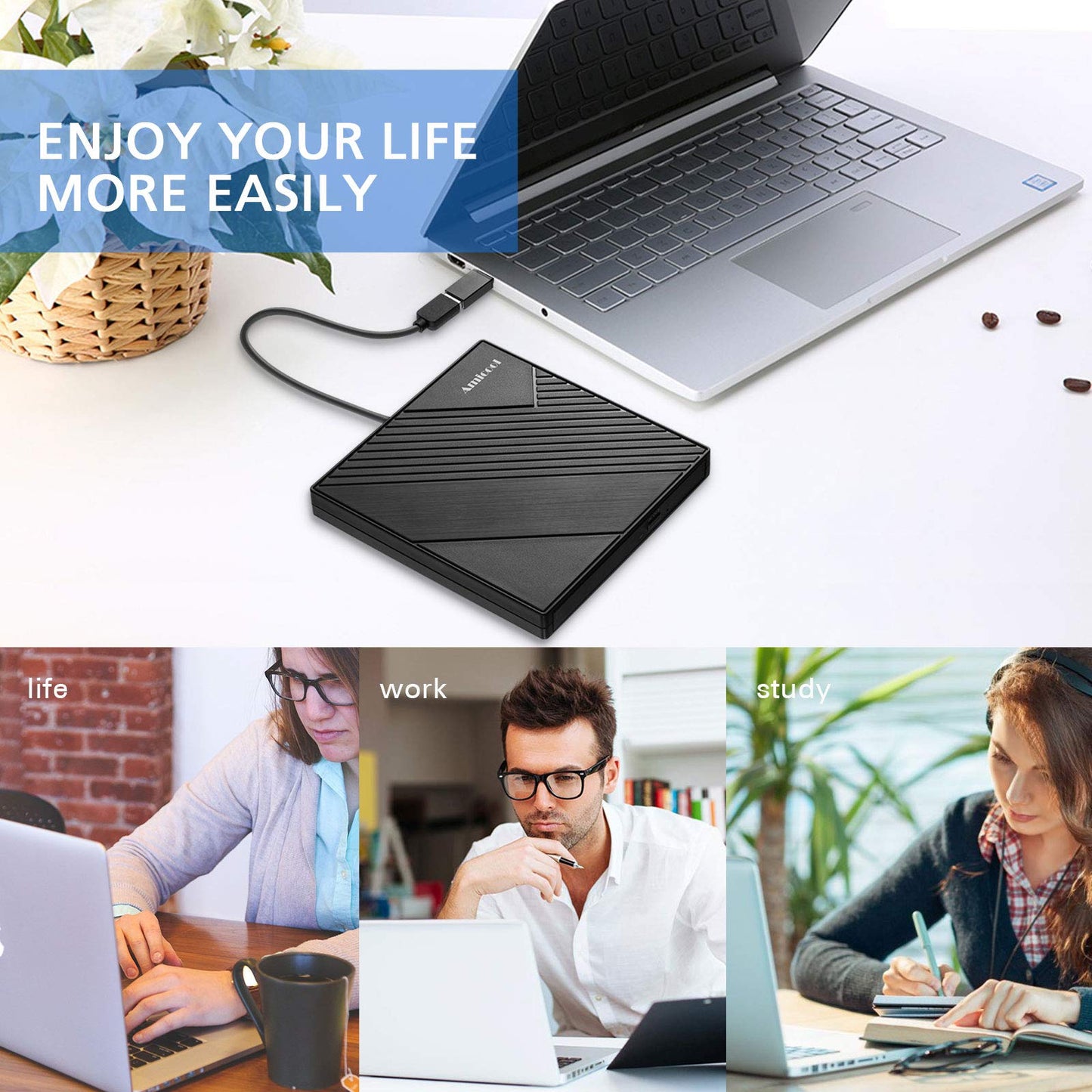 Amicool External DVD Drive External USB 3.0 USB C CD Drive for Laptop Desktop PC MacBook External DVD Burner Windows 7/8.1/10/11 Linux Mac OS CD/DVD Player Portable +/-RW ROM Optical Drive