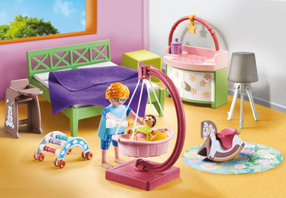 PLAYMOBIL MyLife 71609 Bedroom with Baby Play Area, and Two Figures, made from over 80% recycled and bio-based materials, detailed toy for children ages 4 and up.