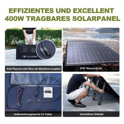 ALLPOWERS 400W Solar Panel, foldable solar module for R1500/R2500/R4000/S2000 PRO/S1500 portable power station, photovoltaic module solar system for outdoor garden balcony caravan camping