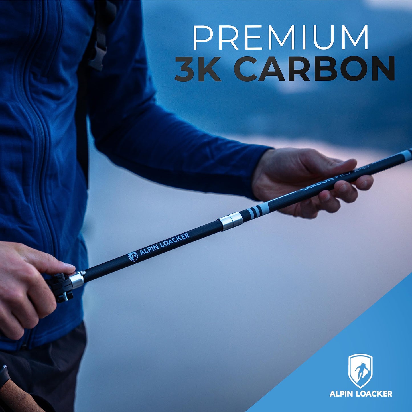 ALPIN LOACKER Folding Carbon Hiking Poles with Cork Grip I Women's Nordic Walking Poles I Lightweight Foldable Telescopic Trekking Poles for Mountain Sports, 115-135 cm