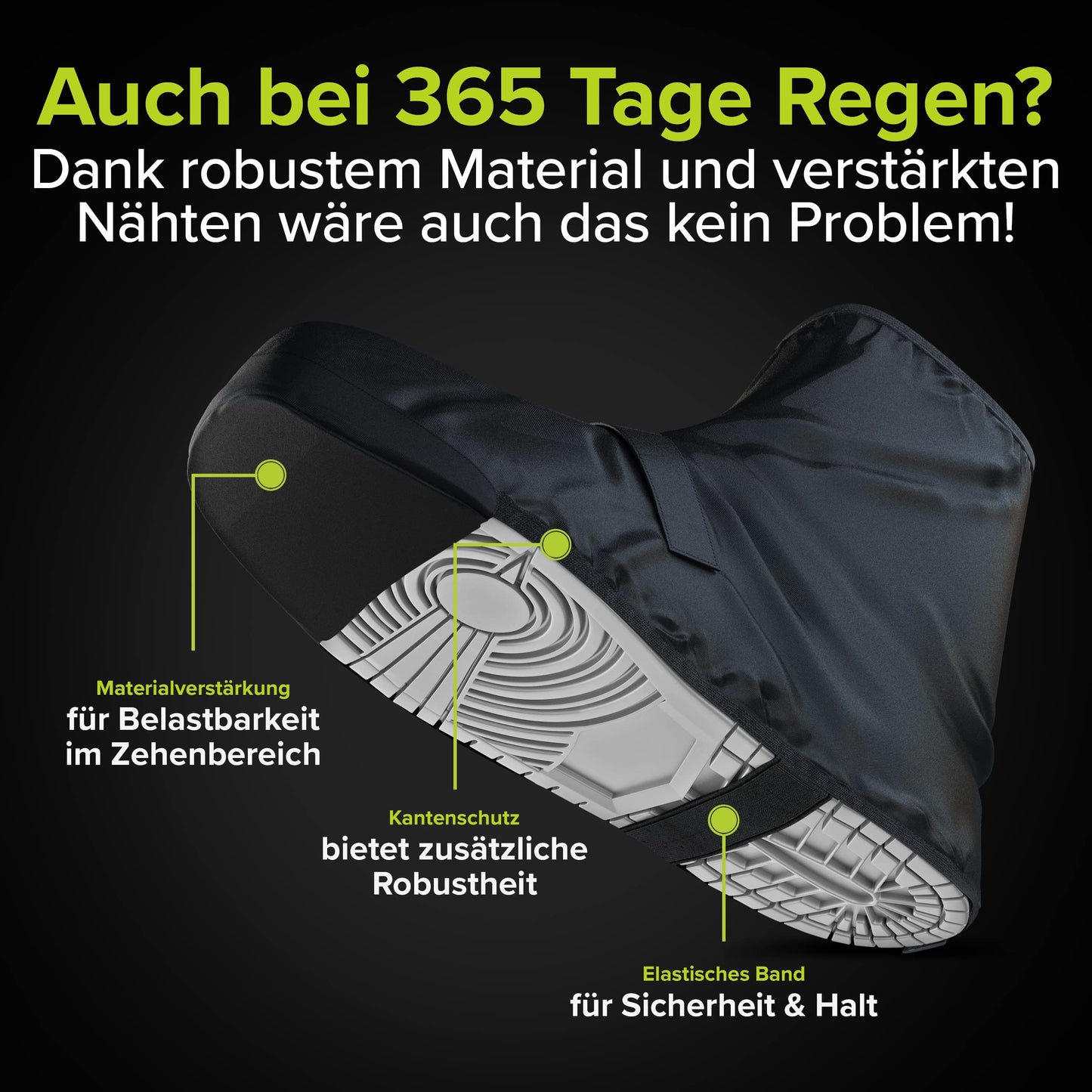 VELMIA Shoe Covers Waterproof Black I Rain Protection for Shoes on Bike with Reflective Material and Reinforced Toe I Rain Shoe Covers Bike