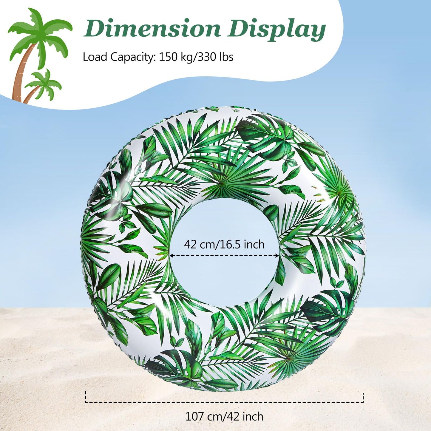 MoKo Adult Swim Rings, Inflatable Swimming Ring Water Game Ring, Large 107 cm Swim Ring Air Mattress Pool Toy Water Toy for Beach Pool Outdoor Summer, White & Green Leaf