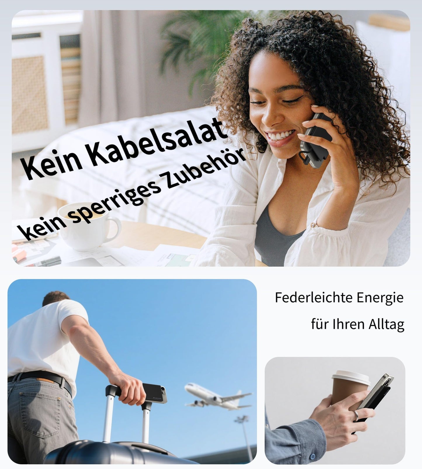 Auskang Powerbank USB C with Cable 0.68cm Ultra Slim Portable Charger Ultra-thin and lightweight External Battery, Compatible with iPhone, Samsung, Xiaomi, etc.- Black