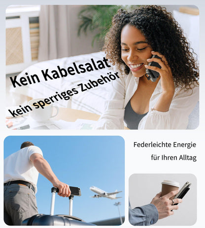 Auskang Powerbank USB C with Cable 0.68cm Ultra Slim Portable Charger Ultra-thin and lightweight External Battery, Compatible with iPhone, Samsung, Xiaomi, etc.- Black