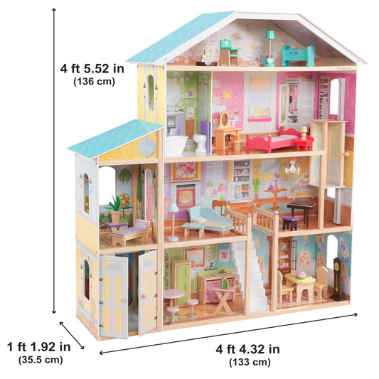 KidKraft Majestic Mansion wooden dollhouse with furniture and accessories, includes garage and elevator for 12" dolls, toy for children 3+, 65252 - Exclusive to Amazon
