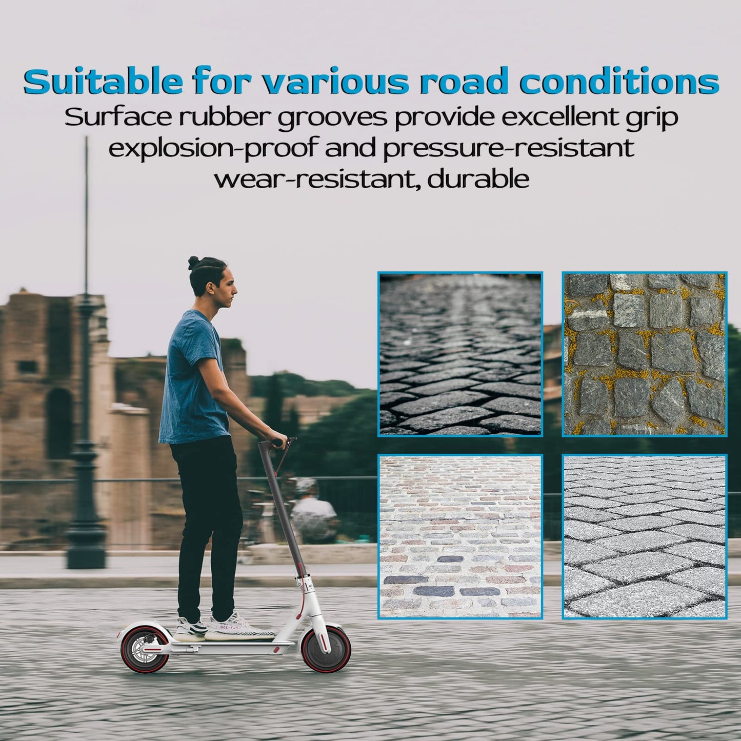 OUXI Xiaomi M365 8.5" Solid Replacement Wheels for Xiaomi Mijia M365/M365 Pro Electric Scooter, Solid Rubber Tire, High Elasticity, New Red Circle, Colorful Style.