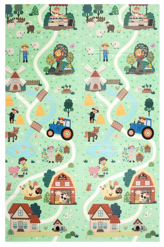 HUMBI Baby Play Mat, Crawling Mat, XPE Foam, Double-sided, Foldable, Waterproof, Extra Large, Carpet Baby Mat, Non-slip, 120x180 cm, Village and Forest