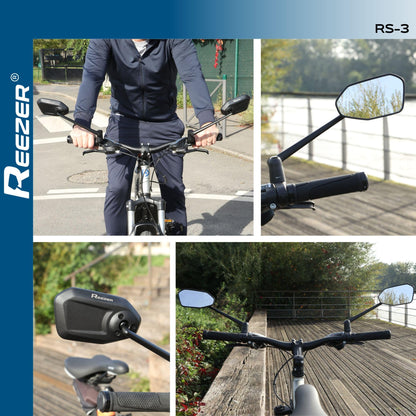 REEZER Bike Mirror RS3 left with extra large mirror surface - 360° adjustable bike mirror for E-bike & E-scooter handlebars - rear mirror compatible with all models - RIGHT