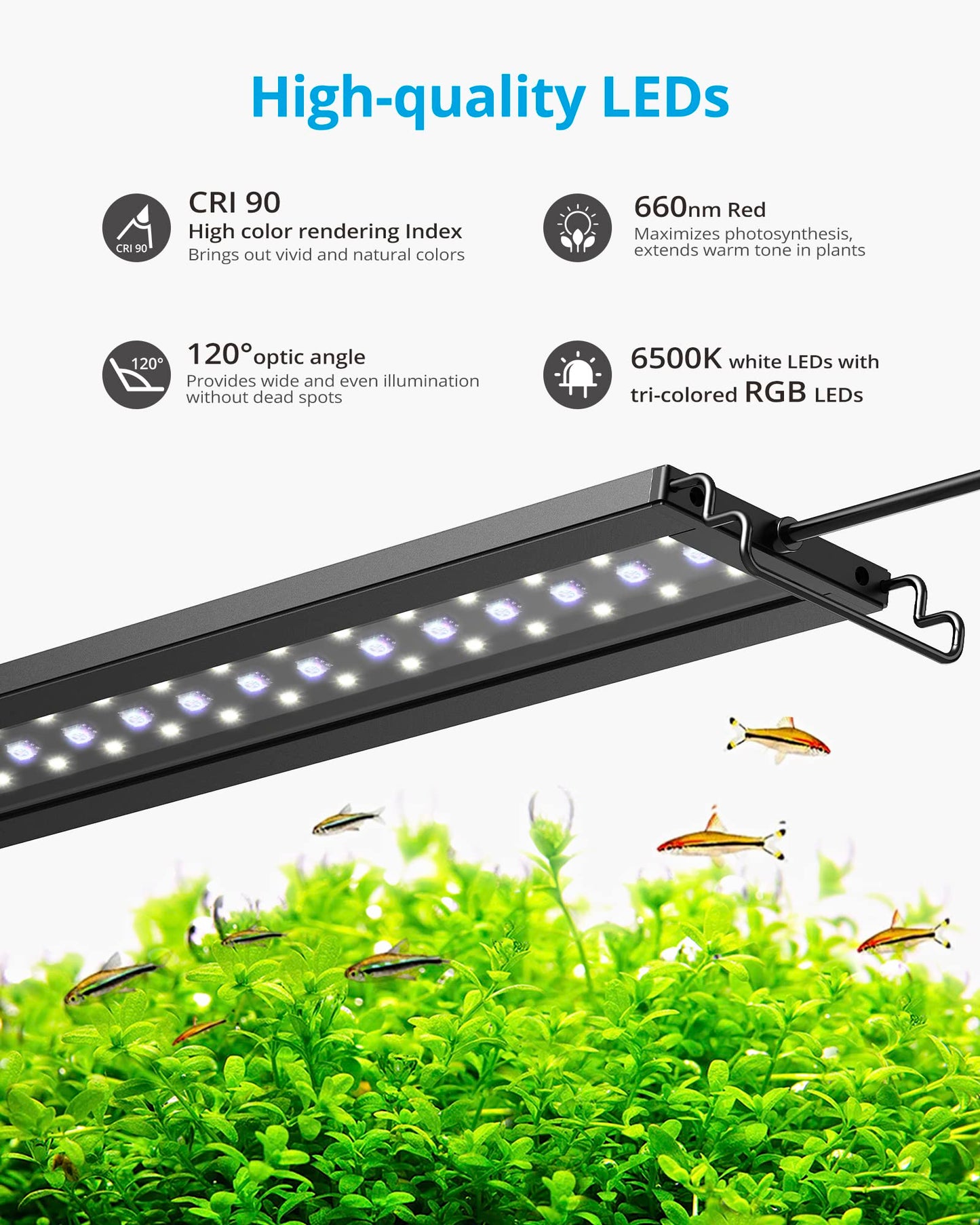 NICREW C10 24/7 LED Aquarium Light for Plants, 88-115 cm, 24W, Full Spectrum Aquarium Lamp with Timer, Adjustable Brightness