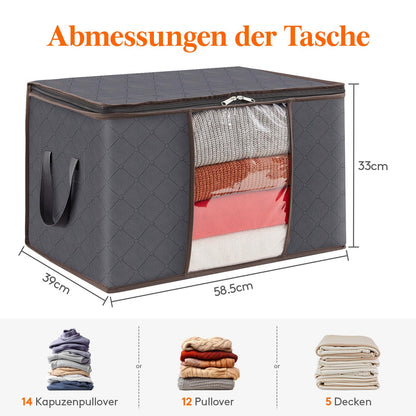 Lifewit 8 Pack Large Storage Box with Lid, Storage Bag for Quilts Clothing Storage Wardrobe Organizer, Foldable Moving Boxes for Blankets Clothes, Gray