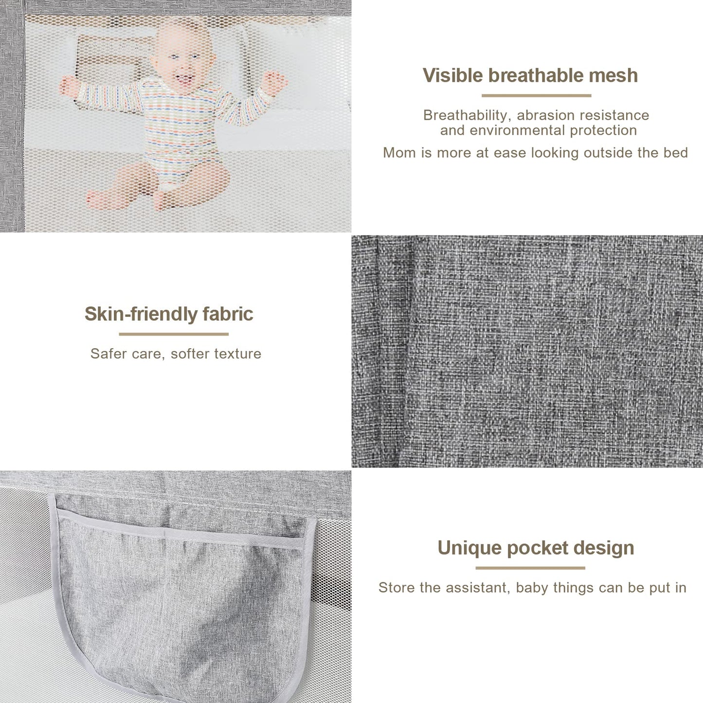 Ikodom 200cm bed rail for kids, adjustable in height from 64-96cm, bed guard rail, child bed rail, baby bed guard safe, easy to install, gray.