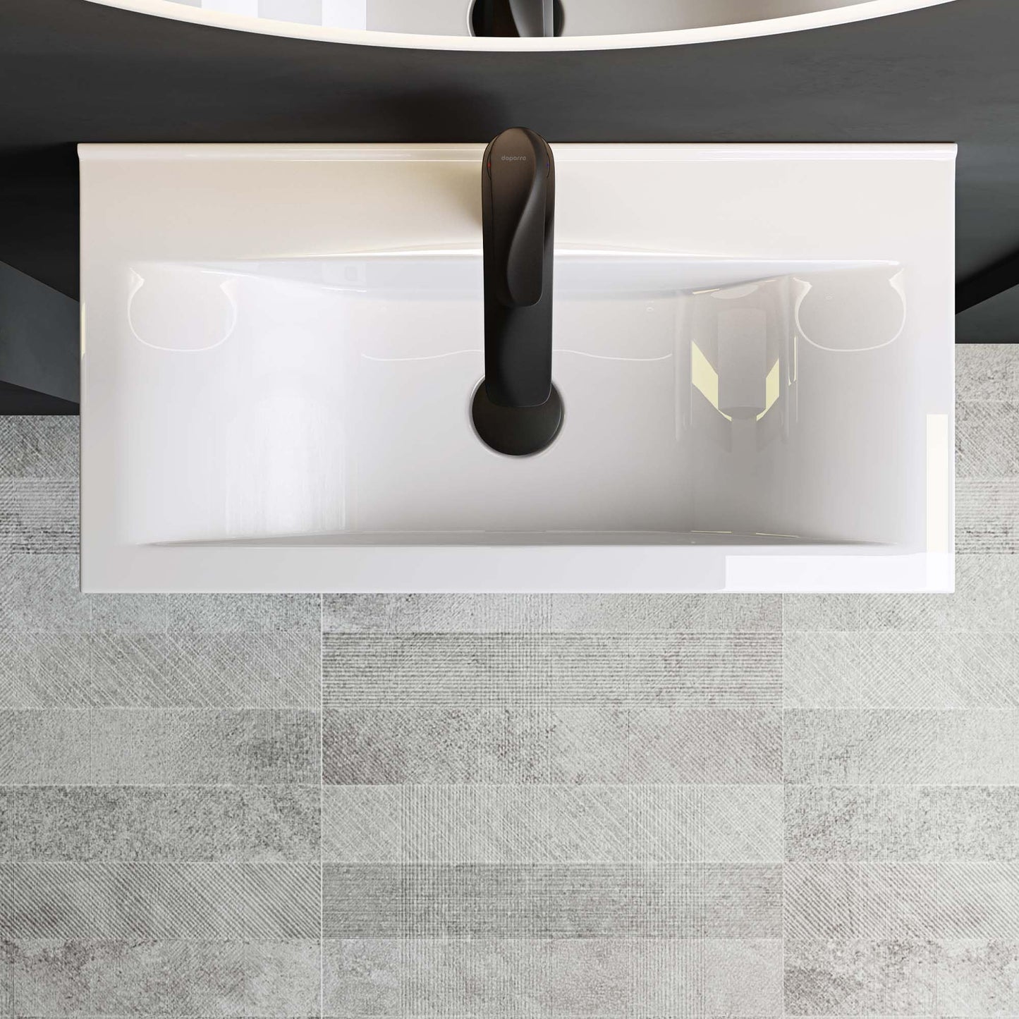May & May Ceramic White Wall-Mounted washbasin sink with nano-coating/lotus effect. Rectangular dimensions: 61x31x10cm, weight: 118g.