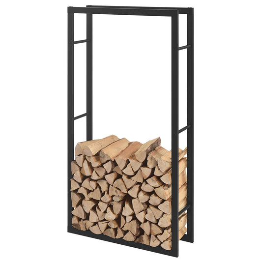 [en.casa] Log rack Täby for firewood indoor outdoor metal 80 x 25 x 150 cm wood storage stacker for firewood black.