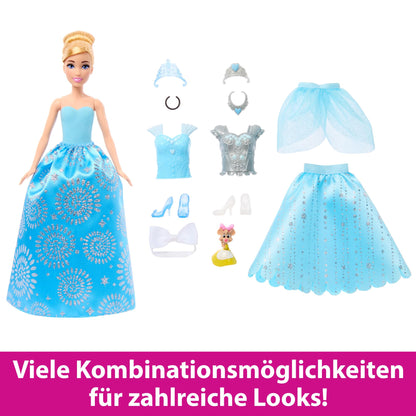 Mattel Disney Princess toy, Cinderella fashion doll with friend figure and 12 secret fashion and accessory pieces, inspired by the Disney film, gifts for kids, JCR96.