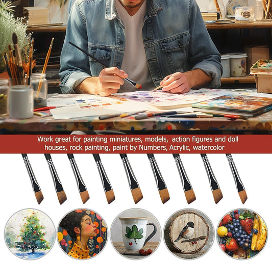 Angular brush set Artist Paint Brush Flat Brush for acrylic painting Watercolor painting Oil painting Perfect for beginners artists and children Long handle 9 pieces